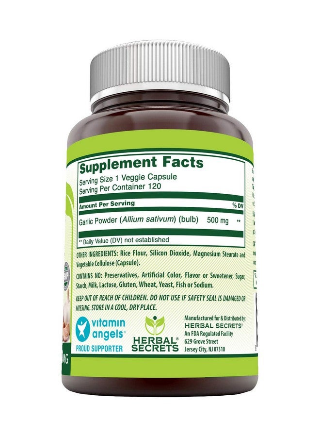 Herbal Secrets Garlic 500 mg 120 Veggie Capsules Supplement | Non-GMO | Gluten Free | Made in USA | Ideal for Vegetarians - Image 2