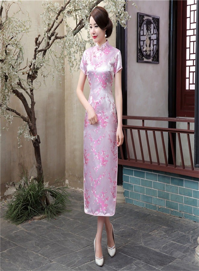 Loquat A Plum Blossom Short Sleeved Long Skirt Light Pink,  - Image 1