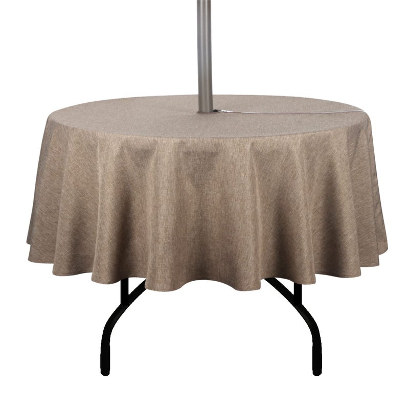 youngseahome Outdoor Tablecloth WrinkleFree Stain Resistant Waterproof Polyester Fabric Table Cover with Zipper Umbrella Hole for PicnicPartyDinnerPatio Garden70inch RoundZipperedFlax