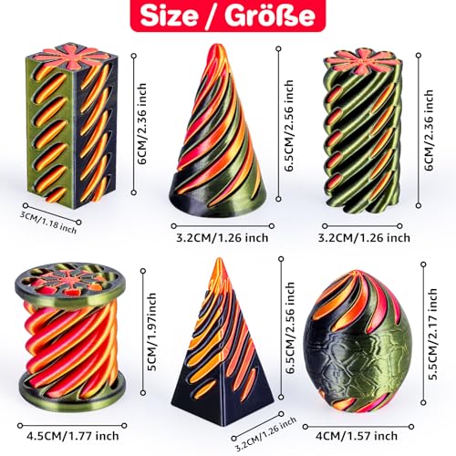 dikale 6 Packs Spiral Cone 3D Printed Fidget Toy Set Flexible Impossible Cone Pyramid Passthrough Toys for Stress Relief Desk Deco Relaxing for Kids Adults BlackCyan Gold GoldRed - Image 5