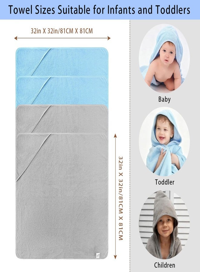 مجموعة مناشف أطفال بغطاء رأس من جينوموا، 4 قطع، مناشف حمام ماصة مقاس 32 × 32 بوصة، منشفة بغطاء رأس من الصوف المرجاني الناعم لحديثي الولادة والرضع والأطفال الصغار - مستلزمات استحمام الأطفال (2 رمادي فاتح + 2 أزرق سماوي) - Image 2