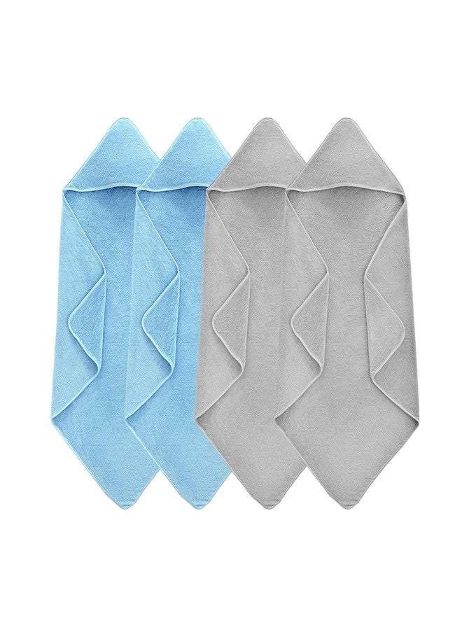مجموعة مناشف أطفال بغطاء رأس من جينوموا، 4 قطع، مناشف حمام ماصة مقاس 32 × 32 بوصة، منشفة بغطاء رأس من الصوف المرجاني الناعم لحديثي الولادة والرضع والأطفال الصغار - مستلزمات استحمام الأطفال (2 رمادي فاتح + 2 أزرق سماوي) - Image 1