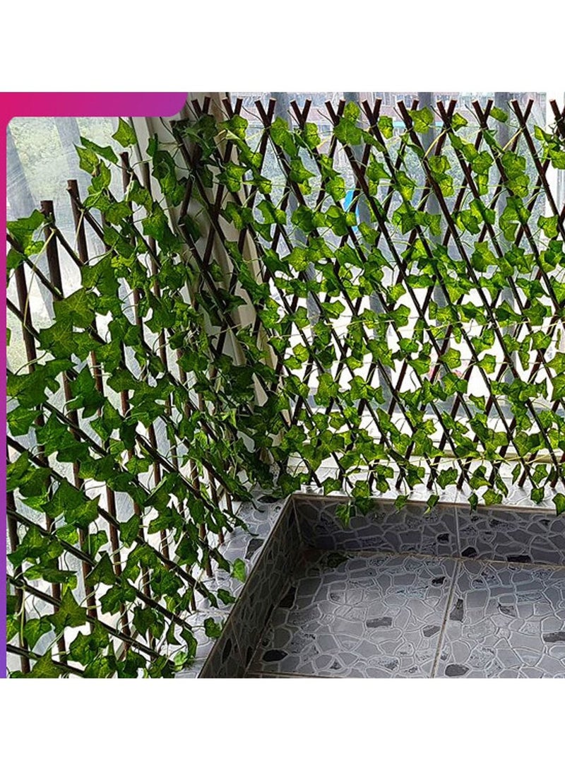 LINGWEI Bamboo Wooden Fence with Artificial Plants Green Ivy Leaf Expendable Wicker Hadge Green Leaves Faux Plants Wall Decorative Green Feen Fence For Garden Home Decoration  - Image 3