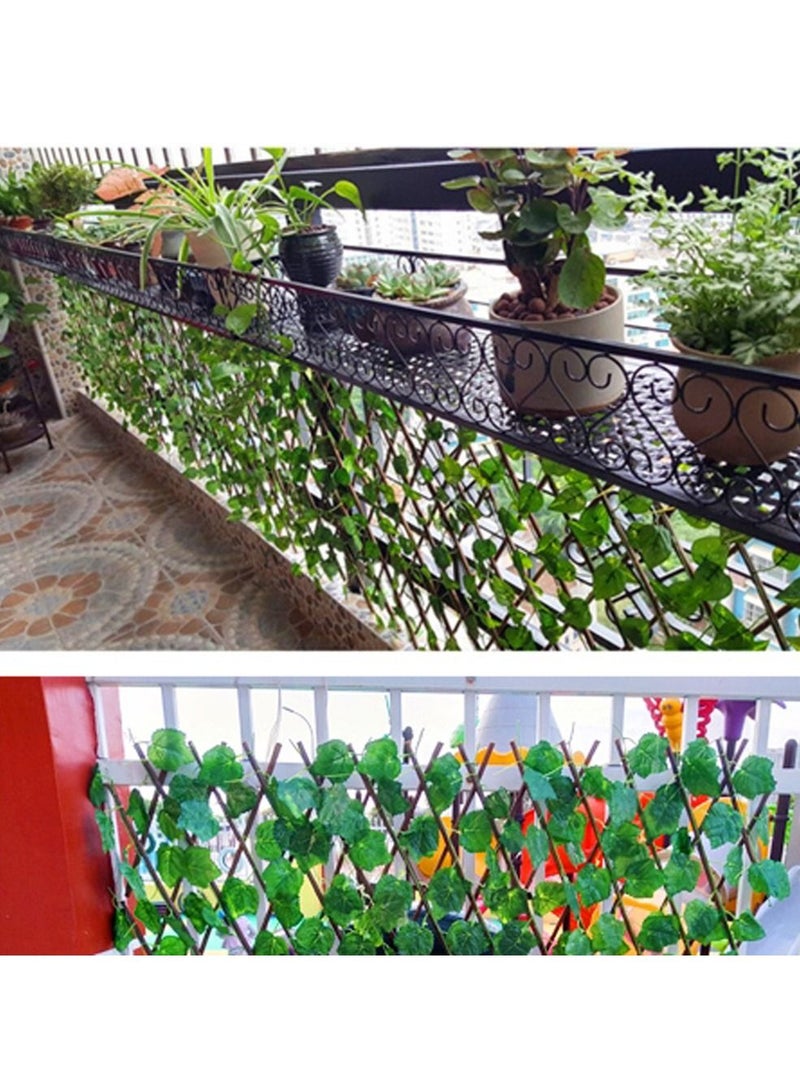 LINGWEI Bamboo Wooden Fence with Artificial Plants Green Ivy Leaf Expendable Wicker Hadge Green Leaves Faux Plants Wall Decorative Green Feen Fence For Garden Home Decoration  - Image 4