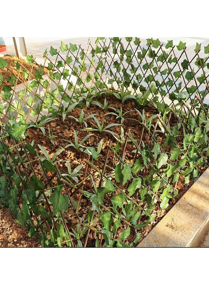 LINGWEI Bamboo Wooden Fence with Artificial Plants Green Ivy Leaf Expendable Wicker Hadge Green Leaves Faux Plants Wall Decorative Green Feen Fence For Garden Home Decoration  - Image 2