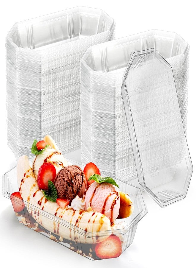 ZOOFOX 200 Pack Banana Split Boat Plate, 12 oz Disposable Ice Cream Sundae Bowls, Clear PET Plastic Dessert Bowls for Serving, Weddings, Catering, Home or Event Party Supplies - Image 1