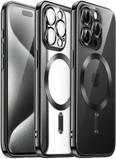 MagSafe Case Magnetic Clear Soft TPU Plating Case Wireless Charging Compatible Shockproof Camera Lens Protection For Apple iPhone 15 Pro Max Black