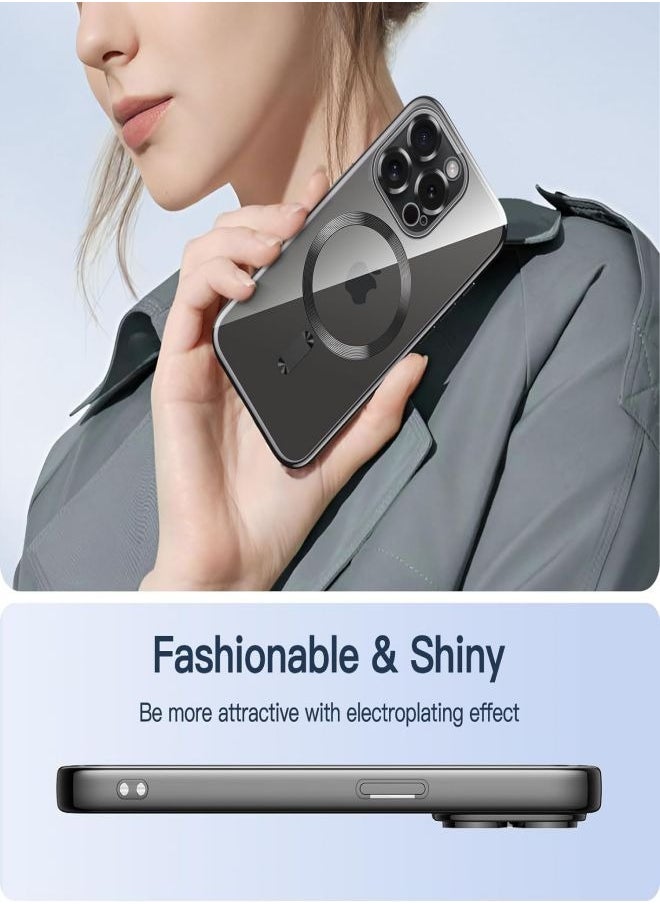 ESCASE - MagSafe Case Magnetic Clear Soft TPU Plating Case Wireless Charging Compatible Shockproof Camera Lens Protection For Apple iPhone 15 Pro Max Black - Image 1