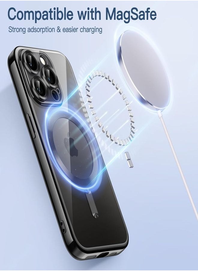 ESCASE - MagSafe Case Magnetic Clear Soft TPU Plating Case Wireless Charging Compatible Shockproof Camera Lens Protection For Apple iPhone 15 Pro Max Black - Image 1
