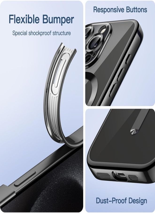 ESCASE - MagSafe Case Magnetic Clear Soft TPU Plating Case Wireless Charging Compatible Shockproof Camera Lens Protection For Apple iPhone 15 Pro Max Black - Image 1
