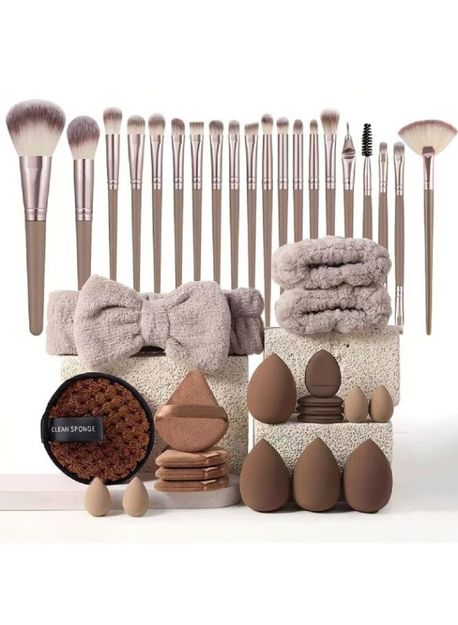 عام مجموعة فرش مكياج مكونة من 40 قطعة مع إسفنجة دمج المكياج، مجموعة فرش تحديد العيون للنساء والفتيات، أدوات مكياج من شعر صناعي نباتي للبودرة الكريمية السائلة - Image 1