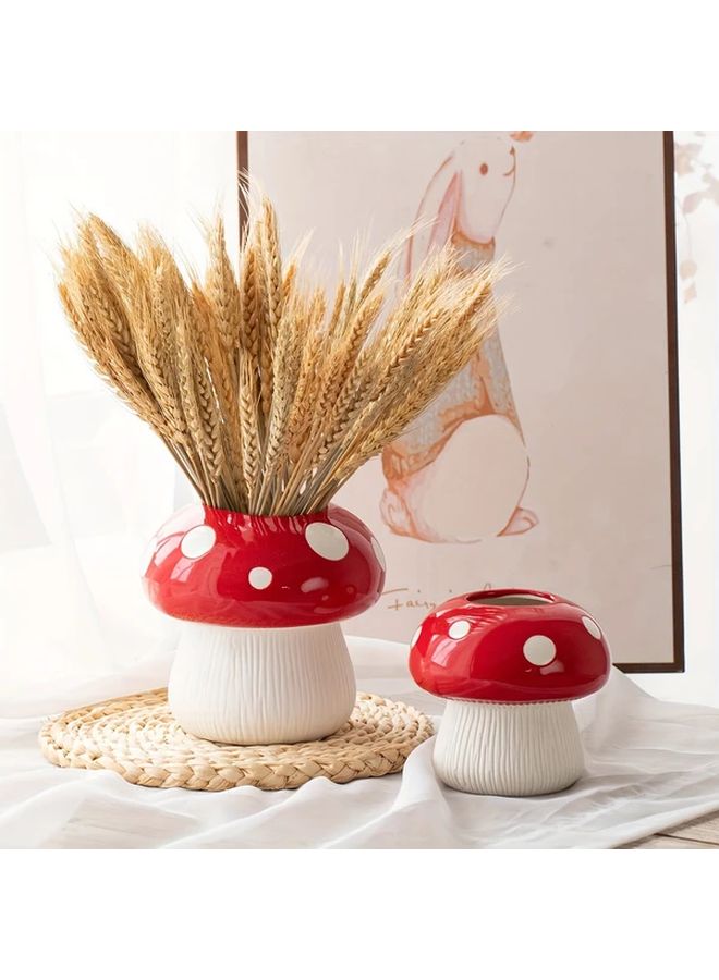 Red Mushroom Vase Large Decorative Resin Home Decor for Desk Living Room Bedroom Office - Image 2