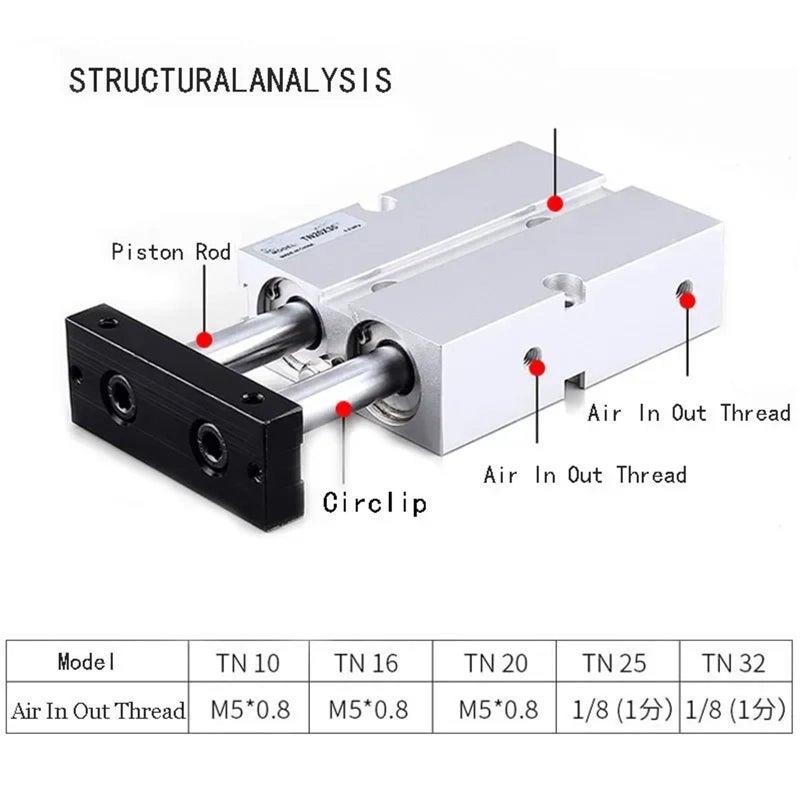 Double Pneumatic Cylinder Bore 20mm Stroke 60mm Aluminum Alloy Air Cylinder - Image 3