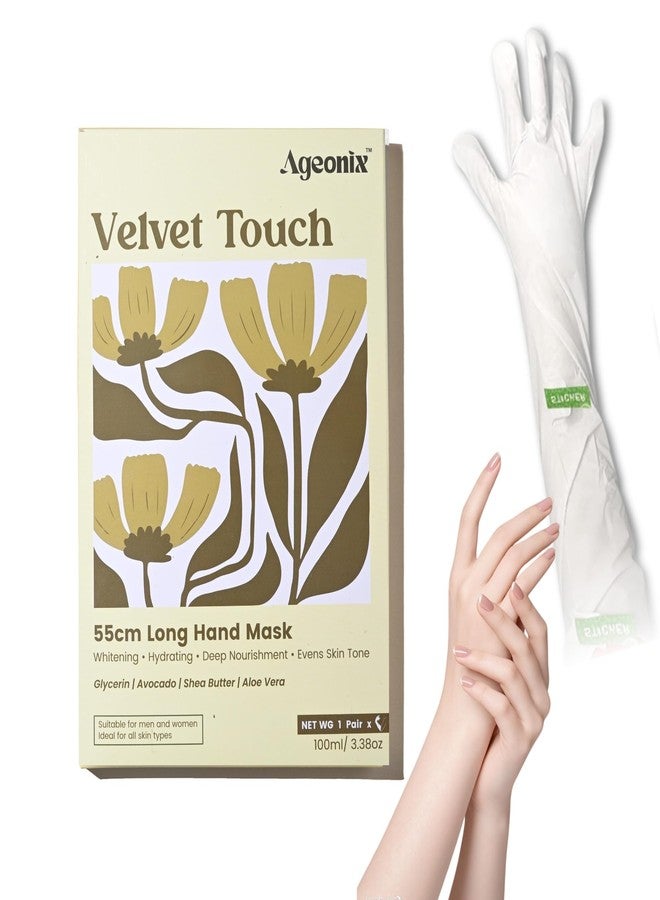 Ageonix Velvet Touch Hand Mask Gloves 55cm | Treatment for Dry Hands with Shea Butter, Aloe Vera, Avocado, Glycerin (pack of 4) - Image 1