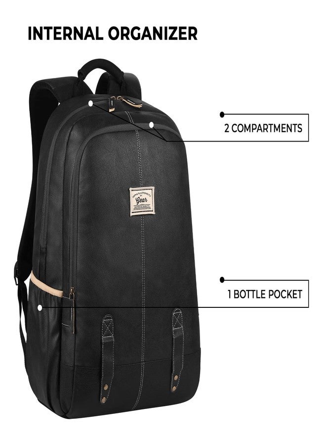 Gear Classic Anti Theft Faux Leather 14 cms Black Laptop Backpack (LBPCLSLTH0101) - Image 3