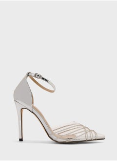 Truffle Diamante Embellished With Ankle Strap Pump  - Image 1