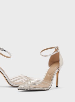 Truffle Diamante Embellished With Ankle Strap Pump  - Image 4