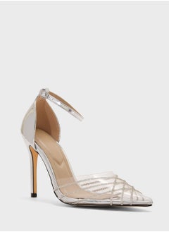 Truffle Diamante Embellished With Ankle Strap Pump  - Image 2