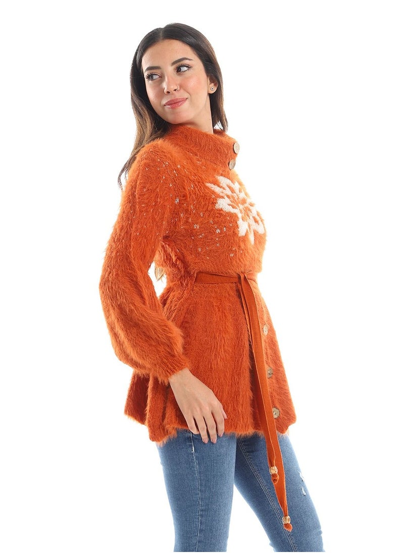 Caesar - Womens Wool Shirt WithHighNeck And Flower Design - Image 1