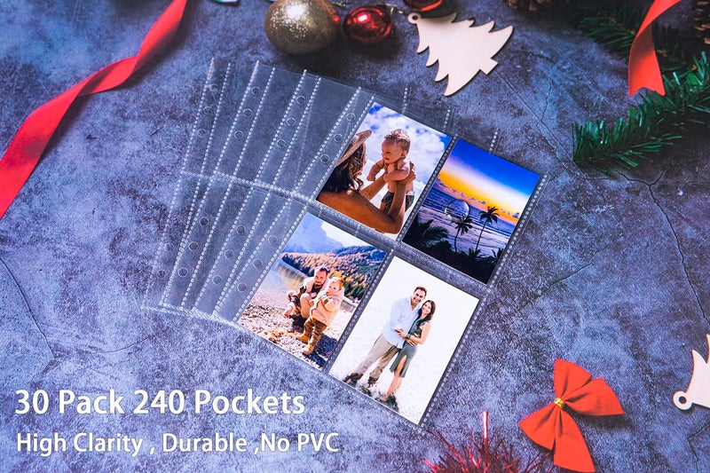 WITHYU 30 Pack 240 Pockets 2.5x3.5â€ Photocard Sleeves for 6 Ring A5 Binder, Ultra-Clear K-pop Photocard Sleeves, Double-Sided 4 Pocket Photo Pages, Top Loading Photo Sheet Protector for Photos, Trading Cards - Image 2