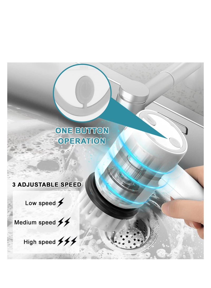 SYOSI Electric Spin Scrubber, Portable Cleaning Brush with 6 Replaceable Brush Heads 3 Rotating Speeds Scrubbing Brush Rechargeable Power Scrubber for Kitchen, Bathroom, Tile, Floor, Window (White) - Image 2