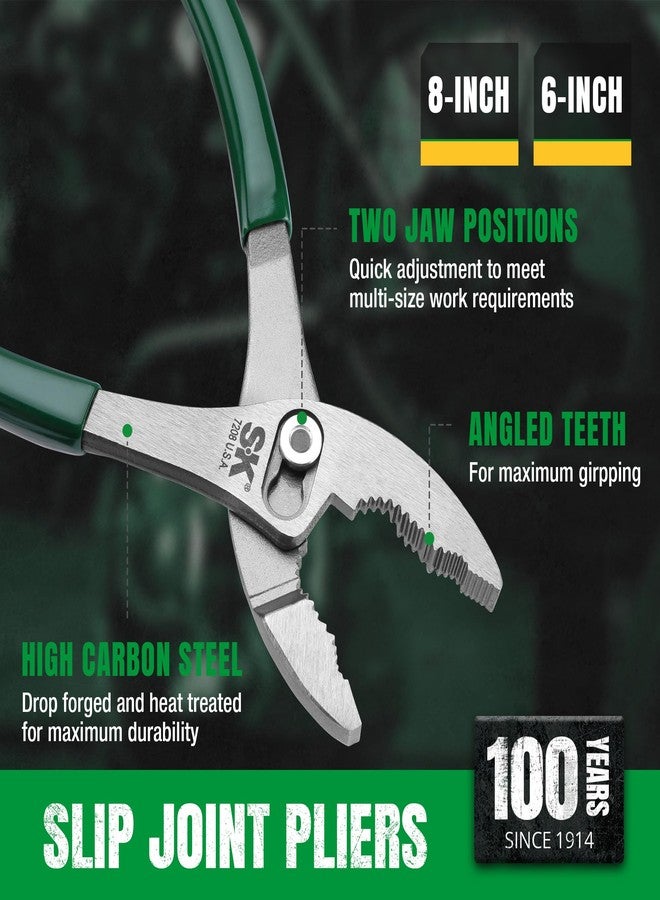 SK Tools USA 2-Piece Pliers Set, 6 & 8-Inch Slip Joint Pliers, High Carbon Steel, Anti-slip Padded Handle for Comfortable Grip - Image 3