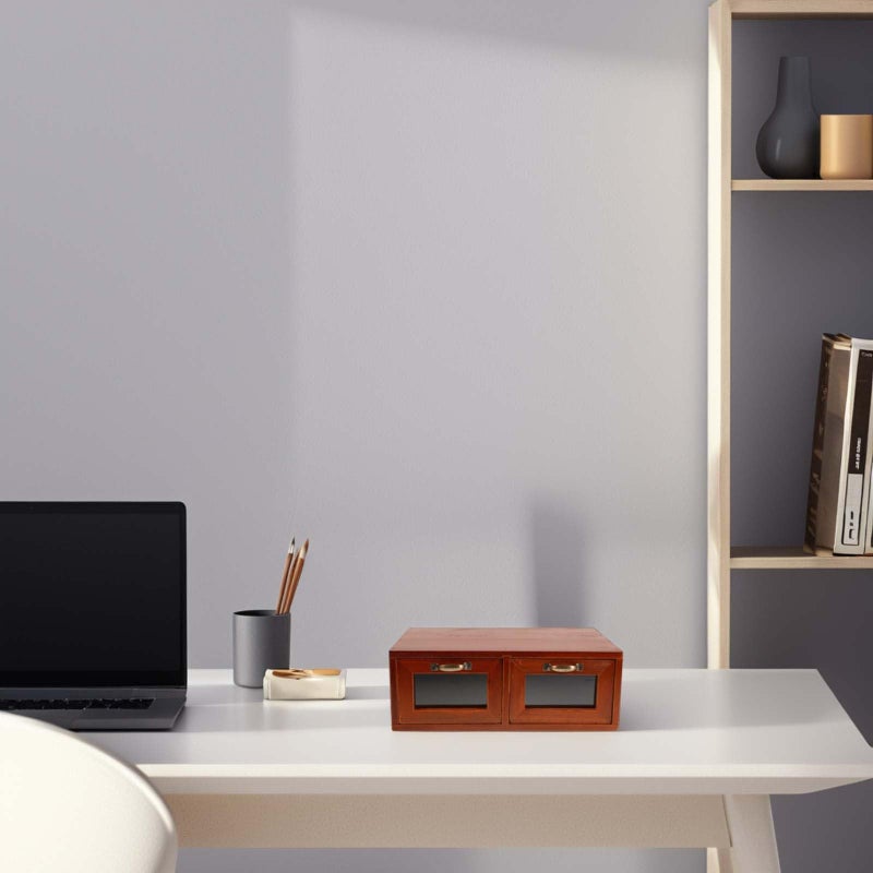 Wood Monitor Riser Stand With Acrylic Drawer Vintage Desktop Organizer For PC Elevation And Office Desk Storage - Image 5