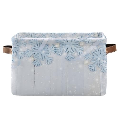 senya Christmas Basket Christmas Background with Snowflakes Foldable Fabric Collapsible Storage Bins Organizer Bag for Storage Clothes - Image 1