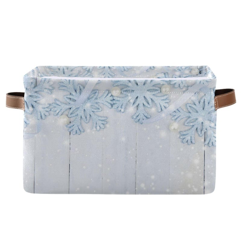 senya Christmas Basket Christmas Background with Snowflakes Foldable Fabric Collapsible Storage Bins Organizer Bag for Storage Clothes - Image 2