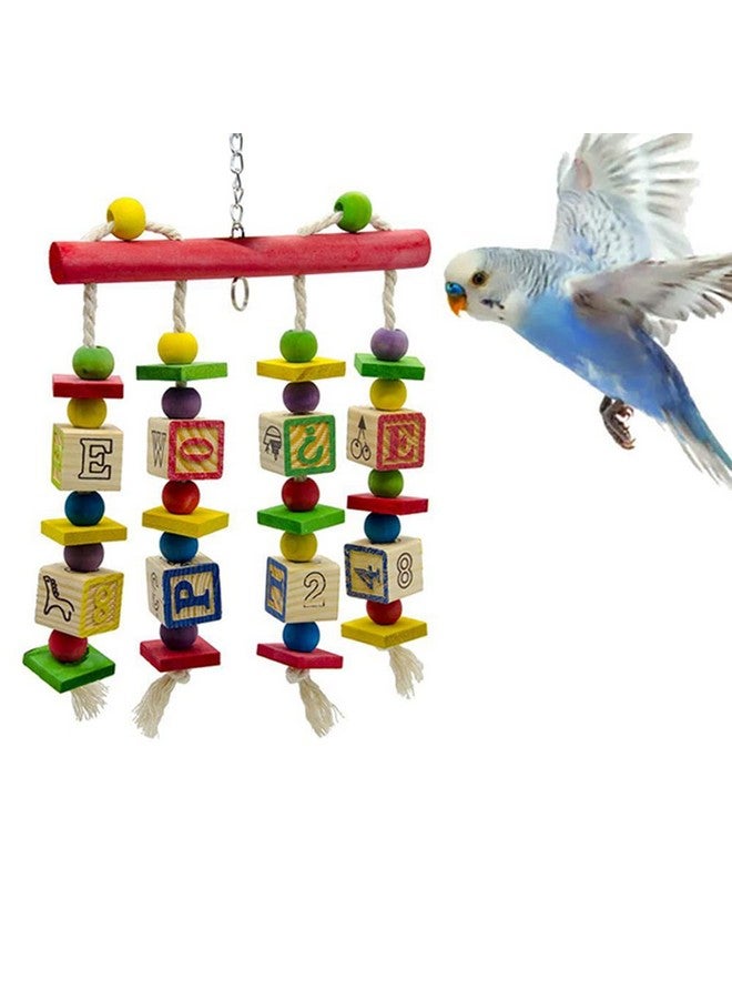 Western Era Alphabet Hanging Toy, Knotted Cotton Rope, Wooden Block, Interactive, Safely, Colourful Toy For Bird. - Image 1
