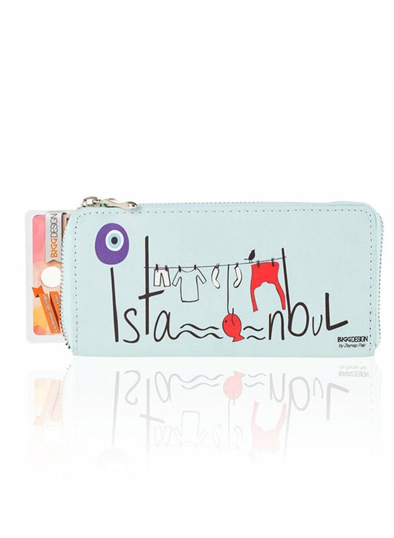 بيج ديزاين محفظة زرقاء اللون من جلد البولي يوريثان بسحاب 12 مقصورة للبطاقات - Image 1