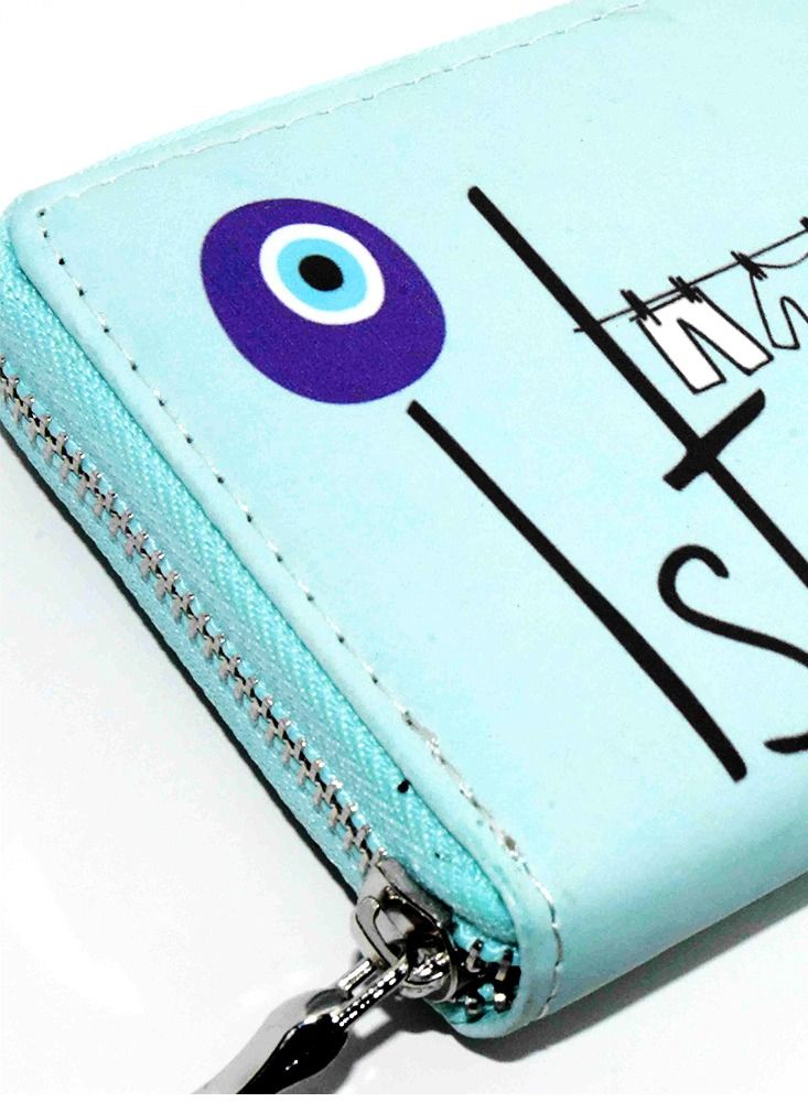 بيج ديزاين محفظة زرقاء اللون من جلد البولي يوريثان بسحاب 12 مقصورة للبطاقات - Image 5