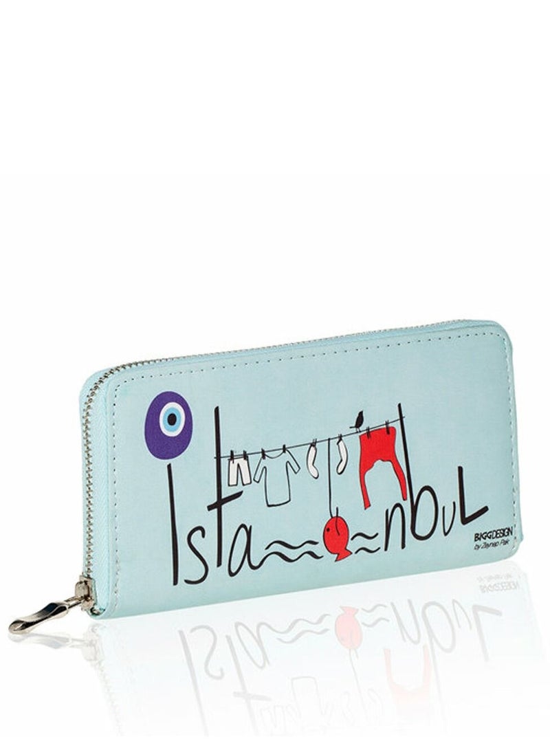 بيج ديزاين محفظة زرقاء اللون من جلد البولي يوريثان بسحاب 12 مقصورة للبطاقات - Image 3