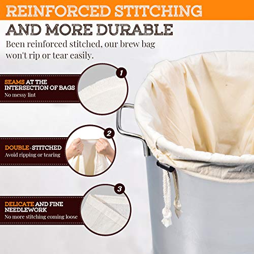 SCENGCLOS Brew Bag, 26" x 22", 2 Pack, 100% Unbleached Cotton Bag for Homebrewing, Fine Cheesecloth Bag for Fruit/Cider/Wine/Beer, Reusable Drawstring Straining - Image 3