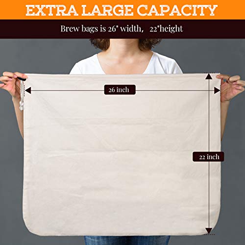 SCENGCLOS Brew Bag, 26" x 22", 2 Pack, 100% Unbleached Cotton Bag for Homebrewing, Fine Cheesecloth Bag for Fruit/Cider/Wine/Beer, Reusable Drawstring Straining - Image 5