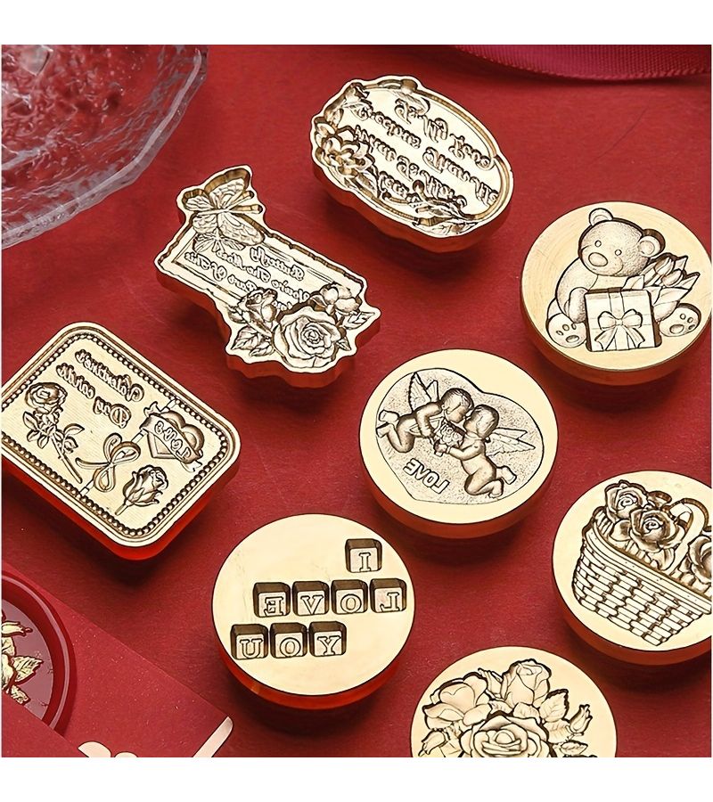 Valentines Day 2024 Little Bears Blessings Rose Embossed Wax Seal Stamp Matte Finish Copper Head For Wedding Invitations Love Letters - Image 1