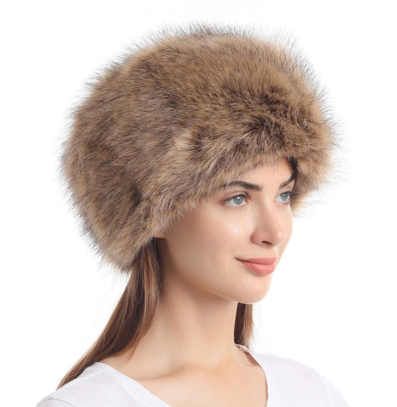 La Carrie Women's Faux Fur Hat For Winter With Stretch Cossack Russion Style, Nature - Image 1