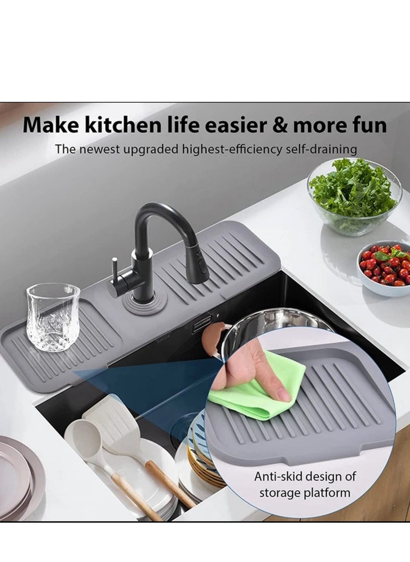 BLUE CORAL Kitchen Silicone Sink Faucet Mat 60cm Splash Guard for Sink Faucet Absorbent Sink Protectors Mat Kitchen Sink Gadgets (Dark Grey)  - Image 1
