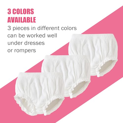SOBOWO 3-Pack Bloomers for Baby Girls Diaper Covers Ribbed Ruffle Solid Triangle Baby Girl Shorts Summer Toddler Underwear(3 Pieces White, 12-18 Months) - Image 5