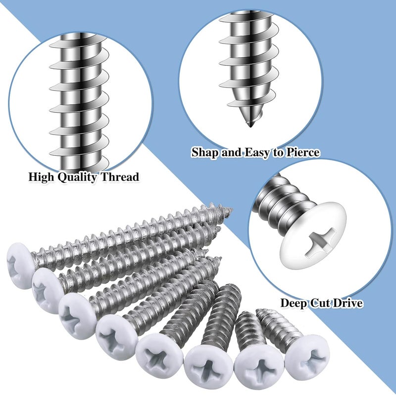 Funrous 100 Pcs #8 White Pan Head Screw White Sheet Metal Self Tapping Stainless Steel Wood to Metal Screws for Wall Plates Switches Covers Replacement, 5 Sizes - Image 3