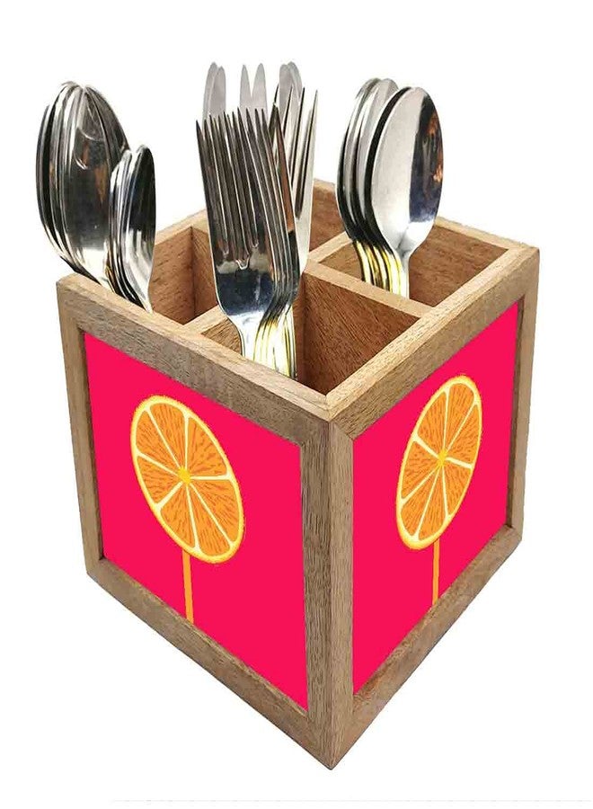 Nutcase Wooden Cutlery Stand Holder Silverware Caddy Spoons Forks Knives Organizer for Dining Table & Kitchen -Made in India-Spoons NOT Included - Sweet Lime Pink - Image 1