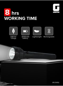 GEEPAS Rechargeable LED Flashlight, USB Rechargeable| 8hrs Working Torch | Lithium Battery | Ideal for Camping, Trekking & Outdoor Activities  - Image 2