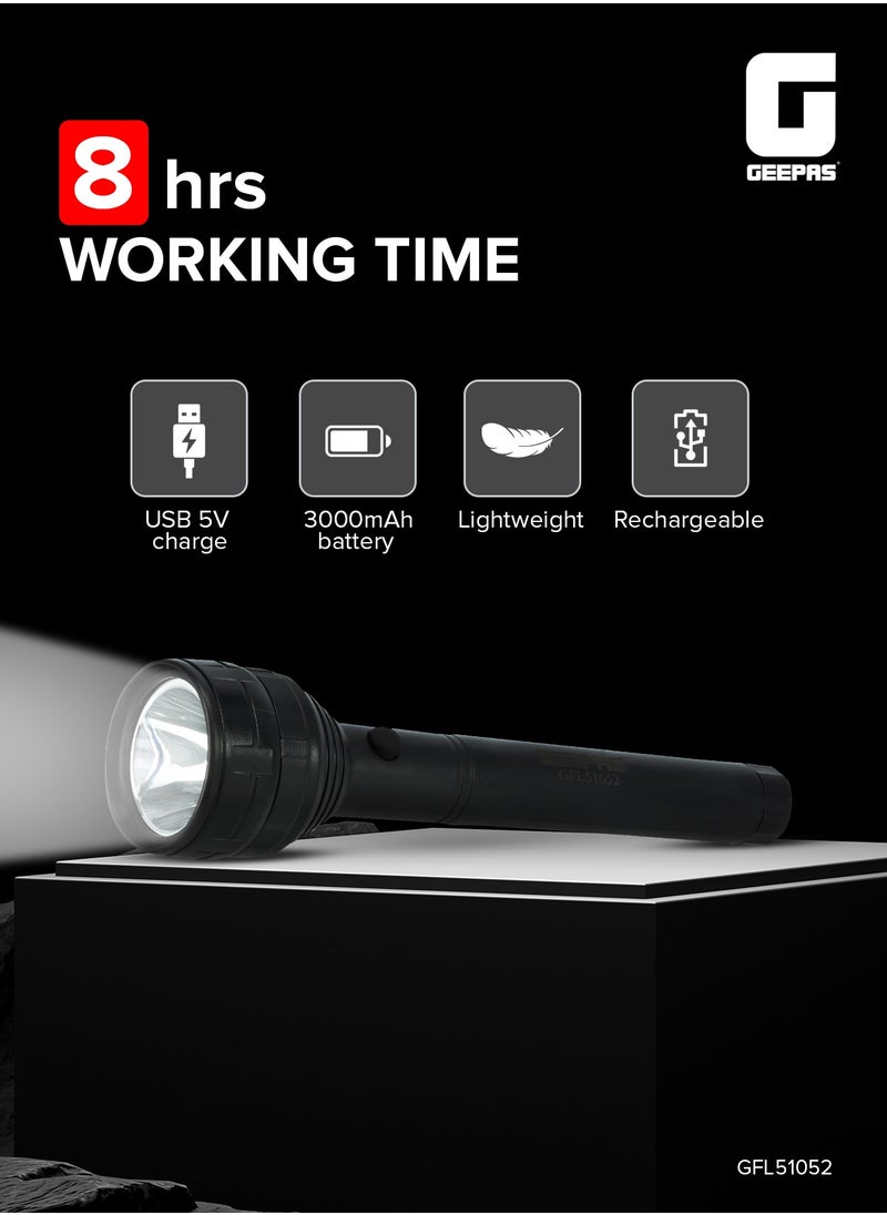 GEEPAS - Rechargeable LED Flashlight, USB Rechargeable| 8hrs Working Torch | Lithium Battery | Ideal for Camping, Trekking & Outdoor Activities - Image 1