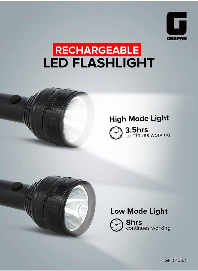 GEEPAS - Rechargeable LED Flashlight, USB Rechargeable| 8hrs Working Torch | Lithium Battery | Ideal for Camping, Trekking & Outdoor Activities - Image 1