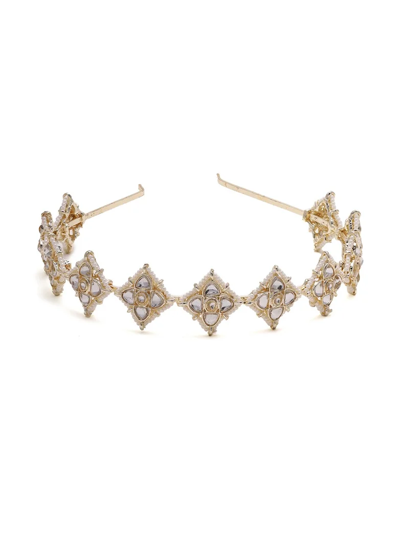 Priyaasi Diamond Shaped Pearl Kundan Hair Band