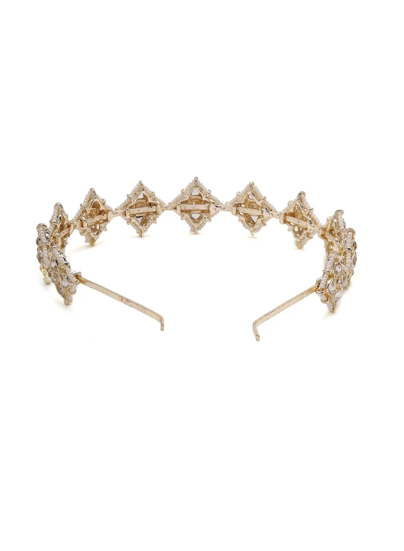 Priyaasi Diamond Shaped Pearl Kundan Hair Band