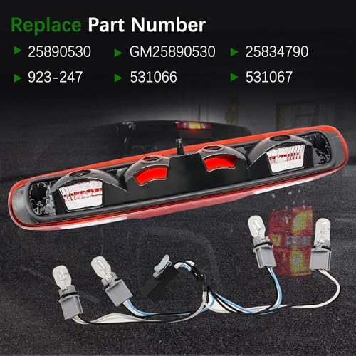 MINETPS 25890530 Red Rear Center High Mount Brake Light Fit for 2007-2014 Chevy Silverado GMC Sierra 1500 2500 3500 HD, 3rd Third Tail Brake Lamp Replace 923-247 - Image 4