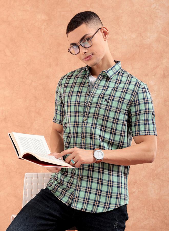 The Indian Garage Co Men Green Checkered Slim Fit Casual Shirt - Image 1
