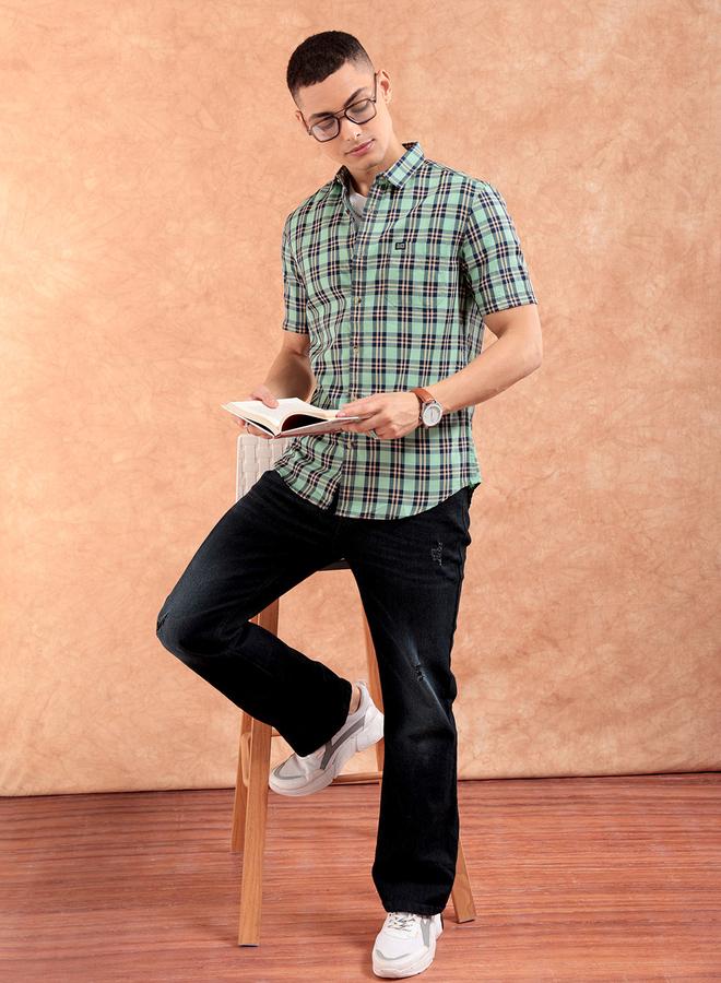 The Indian Garage Co Men Green Checkered Slim Fit Casual Shirt - Image 2