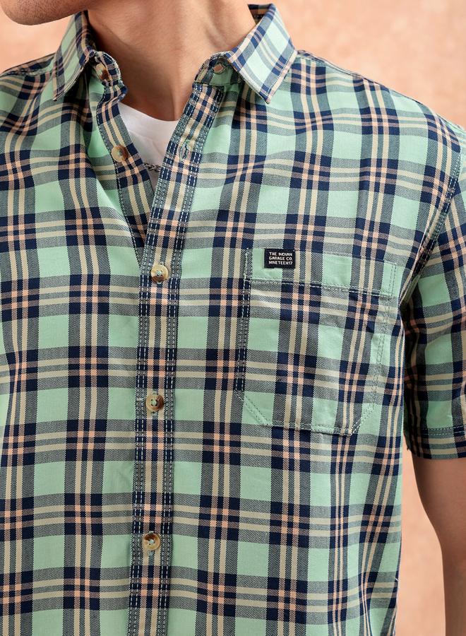 The Indian Garage Co Men Green Checkered Slim Fit Casual Shirt - Image 5